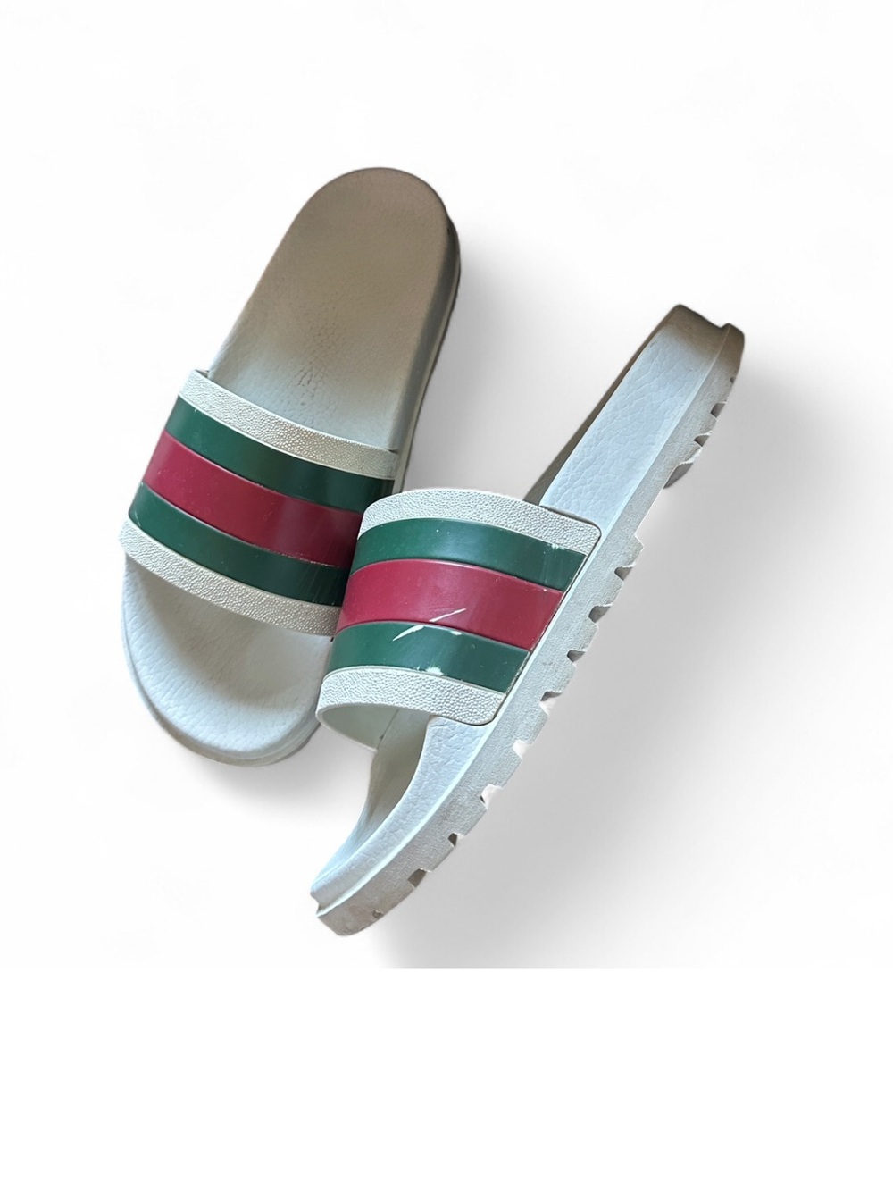 Gucci men’s slide sandal with web white green and red